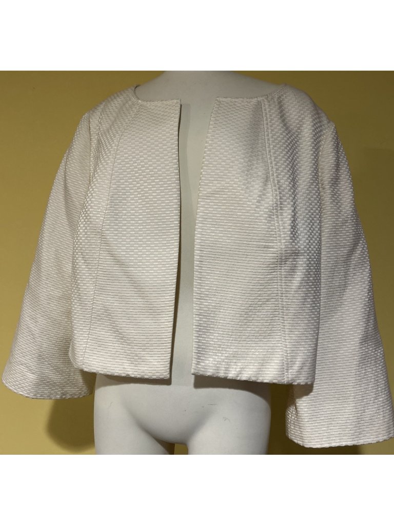 Talbots Woman Ivory Textured Cotton Silk Blend Open Front Cropped Jacket 14w Xl